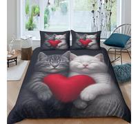 cute cats huggingSet Di Copripiumino morbida microfibra 3 Pezzi stampa di 3D cerniera nascosta heart design digital copripiumino con federe soffice ultra morbido for coppie Super king（260x220cm）