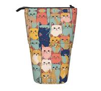 Cute Cats in una varietà di colori stampa telescopica in piedi matita borsa/stand up cancelleria bag/trucco bag/custodia di stoccaggio, Nero , Taglia unica