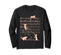 Cute Cats Music Notes Arancione Musicista Arte Maglia a Manica