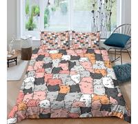 cute cats patterncopripiumino Set di 3 Pezzi stampa 3D cerniera nascosta hand drawn cartoon Set Di Copripiumino incluso federe per cuscini aiosa for bambini e adolescenti Super king（260x220cm）
