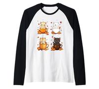 Cute Cats Pumpkin Spice Autumn Latte Vibes Coffee Maglia con Maniche Raglan