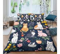 Cute cats sittingcopripiumino morbida microfibra 3 Pezzi stampa 3D con cerniera Floral cartoon style Set Di Copripiumino con federe per cuscini aiosa for bambini e adolescenti Super king（260x220cm）
