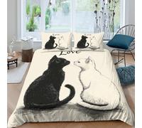 Cute catsSet Di Copripiumino 3 Pezzi stampa di 3D cerniera nascosta Black and white sketch style copripiumino con federa soffice ultra morbido e traspirante for bambini Super king（260x220cm）