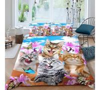 Cute catsSet Di Copripiumino microfibra 3 Pezzi stampa 3D con cerniera Cartoon animal art copripiumino con federa soffice ultra morbido e traspirante for bambini adulti ragazzi Super king（260x220cm）
