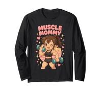 Cute Chibi Anime Muscle Mommy Weightlifting Fitness Girl Maglia a Manica