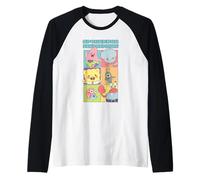 Cute Chibi Character Portrait Grid Pastel Pop Art Cartoon Maglia con Maniche Raglan