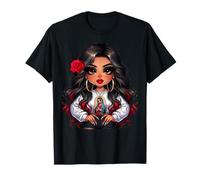 Cute Chibi Mexican Baby Girl Chicana La Virgen Morena Maglietta