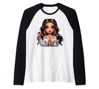 Cute Chibi Mexican Baby Girl Chicana Tonantzin Guadalupe Maglia con Maniche Raglan