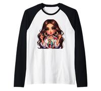 Cute Chibi Mexican Baby Girl Chicana Virgen de Guadalupe Maglia con Maniche Raglan