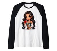 Cute Chibi Mexican Baby Girl Chicana Virgensita Reina Madre Maglia con Maniche Raglan