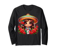 Cute Chibi Mexican Baby Girl Chicana Zarape Mexican Pride Maglia a Manica