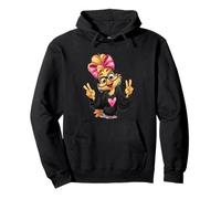 Cute Chick Girl Occhiali Peace Sign Bird Graphic Pink Bow Felpa con Cappuccio