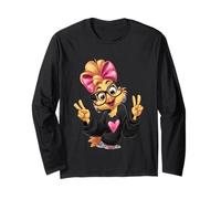 Cute Chick Girl Occhiali Peace Sign Bird Graphic Pink Bow Maglia a Manica