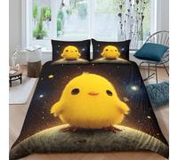 Cute chickSet Di Copripiumino morbida microfibra 3 Pezzi stampa di 3D cerniera nascosta Cartoon space adventure copripiumino con federe traspirante ultra morbido for coppie Single（135x200cm）