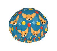 Cute Chihuahua Dog Pattern Cuffia da doccia Donna Cappucci per capelli lunghi riutilizzabili con fascia elastica Cappello da doccia a doppio strato per adulti Bambini