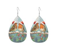 Cute Chirstmas Bird On Snowy Branch Orecchini Da Donna Leggera Orecchini In Pelle Stampato Orecchino In Pelle Per Donne Carnevale Tutti I Giorni