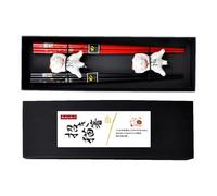 Cute Chopsticks Set, Lucky Cat Chopstick, Ceramic Holder, 2 paia 9,45in non Slip Japanese Chopstick Set, Case Included for Sushi Dining Utensils, Asian Cuisine