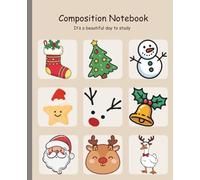 Cute Christmas Composition Notebook - Wide Ruled, 7.5 x 9.25 Inches, 100 Pages | Reindeer & Holiday Aesthetic Notebook for Kids, Students & Teens
