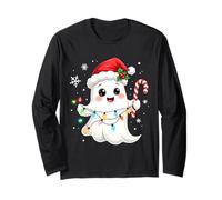 Cute Christmas Ghost Kawaii Santa Candy Cane Funny Xmas Maglia a Manica