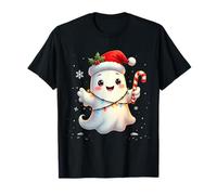 Cute Christmas Ghost Kawaii Santa Candy Cane Funny Xmas Maglietta