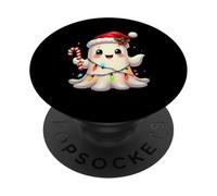 Cute Christmas Ghost Kawaii Santa Candy Cane Funny Xmas PopSockets PopGrip Adesivo
