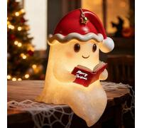 Cute Christmas Ghost Reading Book Lamp, Lampada Fantasma Che Legge Un Libro Con Cappello Di Natale, Lampada Fantasma Glow Spirit, Graziosa Decoraziina Di Halloween per Camera Da Letto E Studio-S-15cm