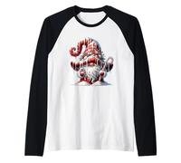 Cute Christmas GNOME with Candy Cane Decor for Xmas Winter Maglia con Maniche Raglan