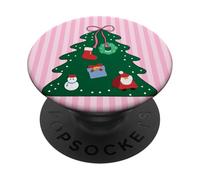 Cute Christmas Tree with Bow Aesthetic Pink Striped Girls PopSockets PopGrip Adesivo