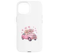 Cute Cockapoo Doodle Dogs in Pink Car Heart Valentines Day Custodia per iPhone 15