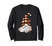 Cute Coffee GNOME in Buffalo Plaid for Café Lovers Caffeine Maglia a Manica