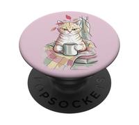 Cute Coffee Latte Art Gift for Mom Cafe Energy Cat Lover PopSockets PopGrip Adesivo