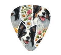 Cute-Collie-Dogs-Floral - Confezione da 12 plettri per chitarra con 3 spessori e scatola portaoggetti, plettri in ABS per basso elettrico