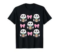 Cute Coquette Panda Pink Bows Drinking Boba Bubble Tea Maglietta