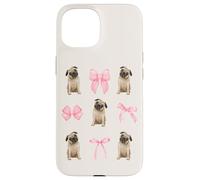 Cute Coquette Pug Pink Bows for Dog Lovers & Pug Owners Custodia per iPhone 15