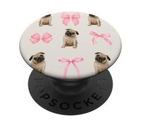 Cute Coquette Pug Pink Bows for Dog Lovers & Pug Owners PopSockets PopGrip Adesivo