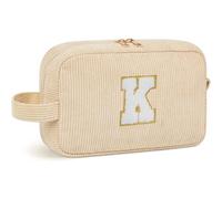 Cute Corduroy Makeup Bag for Women - Personized Travel Cosmetic Organizer with Letter Customization, for Her, Best Friend, Rosa Makeup Pouch, bianco sporco, K