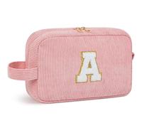 Cute Corduroy Makeup Bag for Women - Personized Travel Cosmetic Organizer with Letter Customization, for Her, Best Friend, Rosa Makeup Pouch, rosa., A