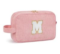 Cute Corduroy Makeup Bag for Women - Personized Travel Cosmetic Organizer with Letter Customization, for Her, Best Friend, Rosa Makeup Pouch, rosa., m
