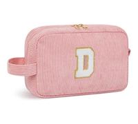 Cute Corduroy Makeup Bag for Women - Personized Travel Cosmetic Organizer with Letter Customization, for Her, Best Friend, Rosa Makeup Pouch, rosa., D