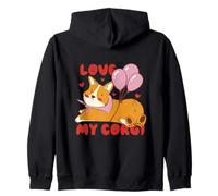 Cute Corgi Dog Lover Design with Balloons And Hearts Felpa con Cappuccio