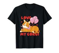 Cute Corgi Dog Lover Design with Balloons And Hearts Maglietta