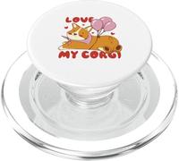 Cute Corgi Dog Lover Design with Balloons and Hearts PopSockets PopGrip per MagSafe