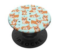Cute Corgi Dog with Paws Lover in Aqua Turquoise Pattern PopSockets PopGrip Adesivo
