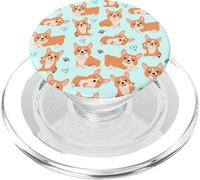 Cute Corgi Dog with Paws Lover in Aqua Turquoise Pattern PopSockets PopGrip per MagSafe