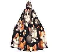 Cute-Corgi-Dogs-Cats - Mantello con cappuccio da strega per adulti, costume di Halloween con cappuccio