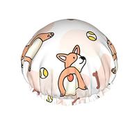 Cute Corgi Puppy Cuffia da impermeabile, Cuffia elastica per capelli da bagno Protezione ambientale Cuffia da bagno per capelli, Doppio strato impermeabile Cappello da da bagno