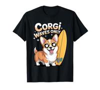 Cute Corgi Surfing Beach Waves Summer Vibes Funny Dog Maglietta