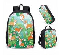 Cute Corgi - Zaino da 43 cm, set da 3 pezzi, con stampa di cuore e nuvole, per bambini, 08, L, Minimalista