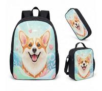 Cute Corgi - Zaino da 43 cm, set da 3 pezzi, con stampa di cuore e nuvole, per bambini, 11, L, Minimalista