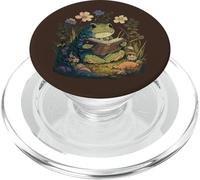 Cute Cottagecore Aesthetic Frog Book Reading Lover Librarian PopSockets PopGrip per MagSafe